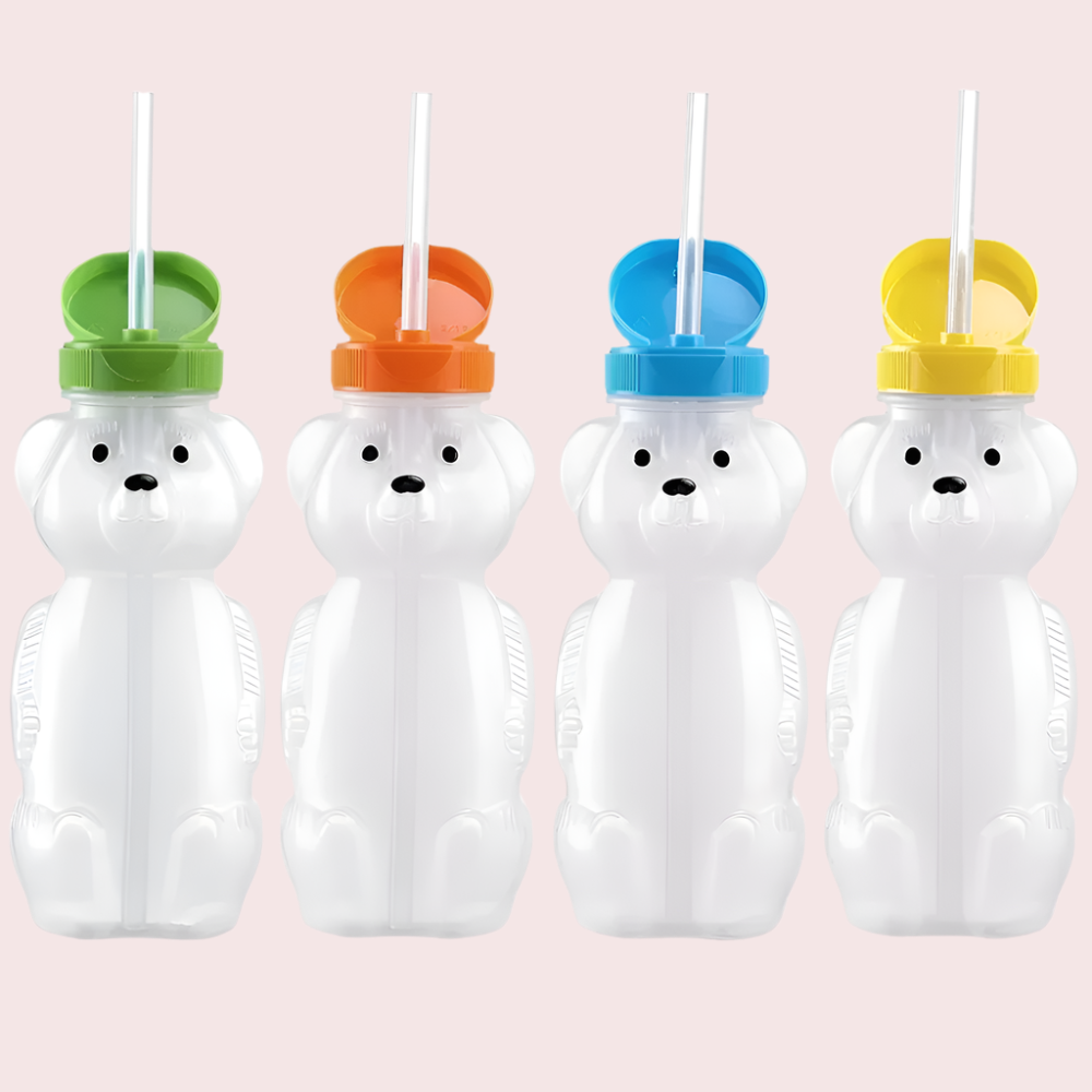 Honey Bear Straw Cups for Babies with Flexible Straws 8 OZ Sippy Bottles Food-Grade & BPA Free